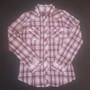 Roper Women's Pink and White Plaid Button Up Shirt Sz Small